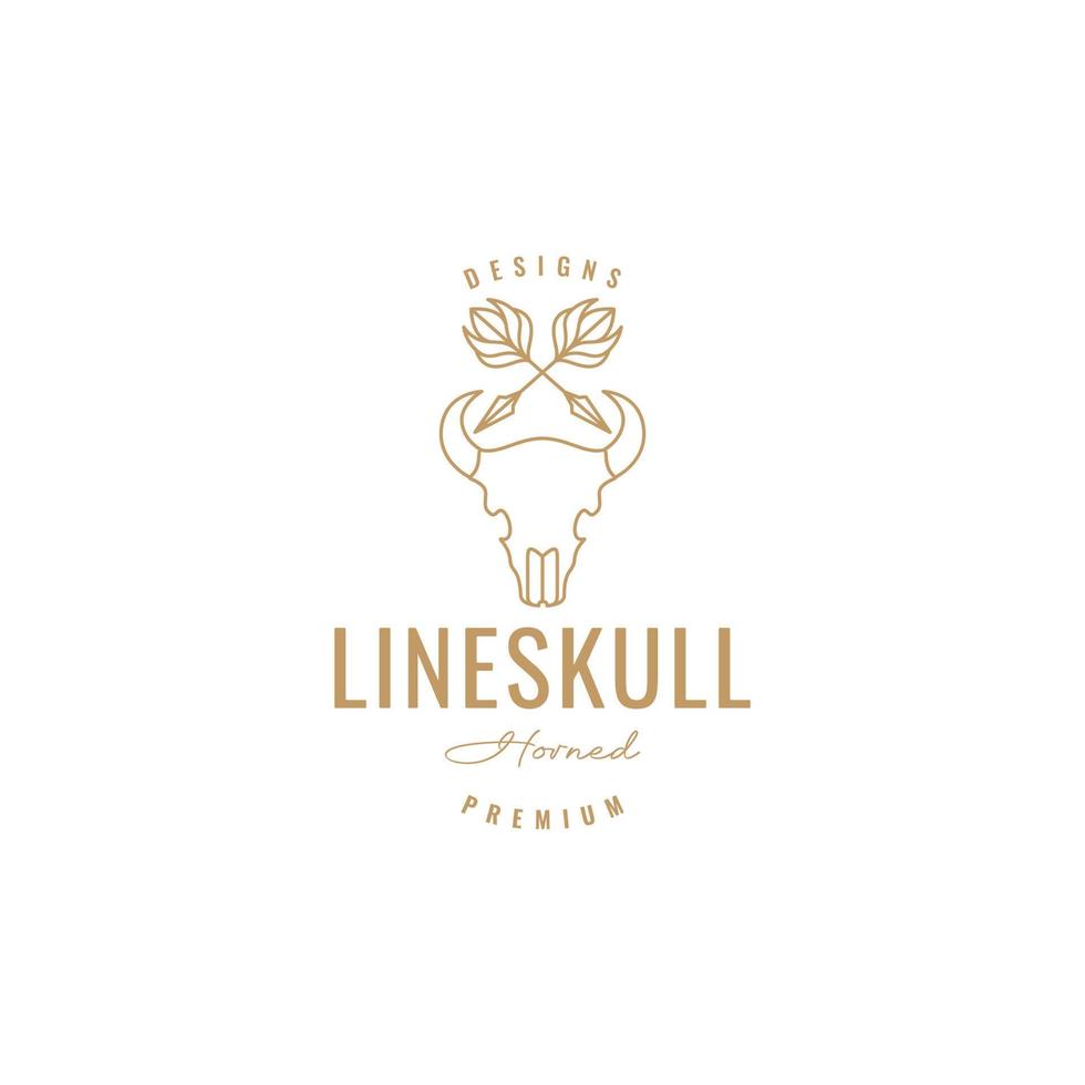 schedel vee stier koe met pijlen hipster lijn logo ontwerp vector