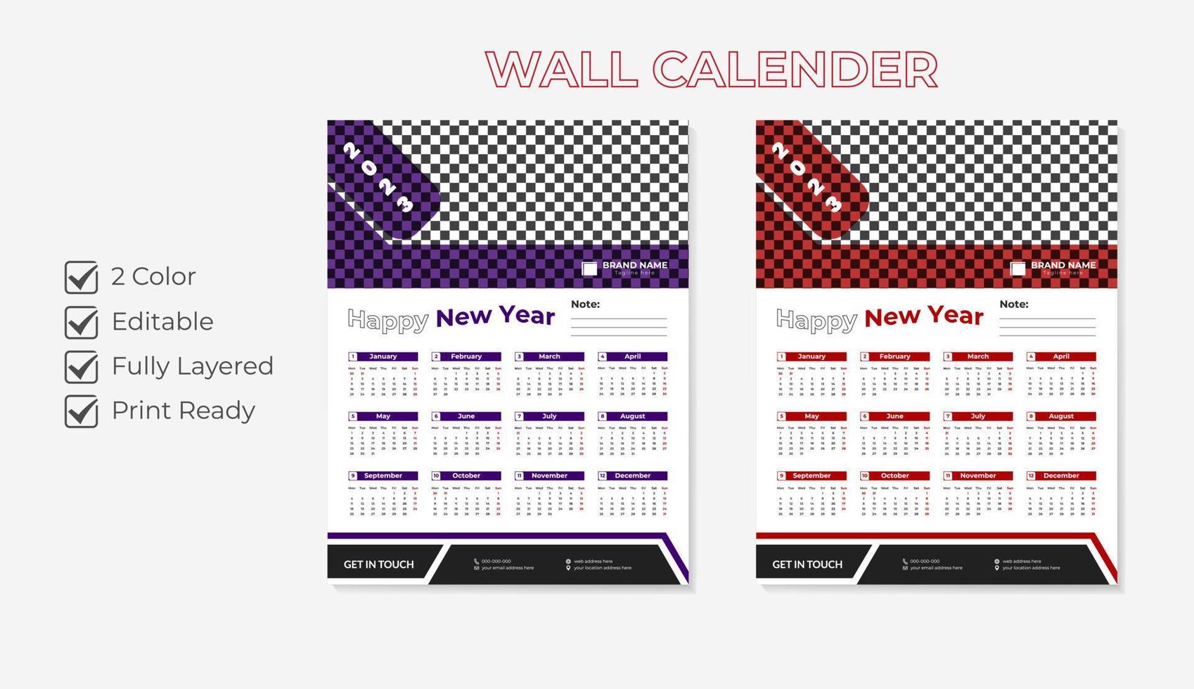 afdrukken klaar 2023 muur kalender sjabloon ontwerp vector