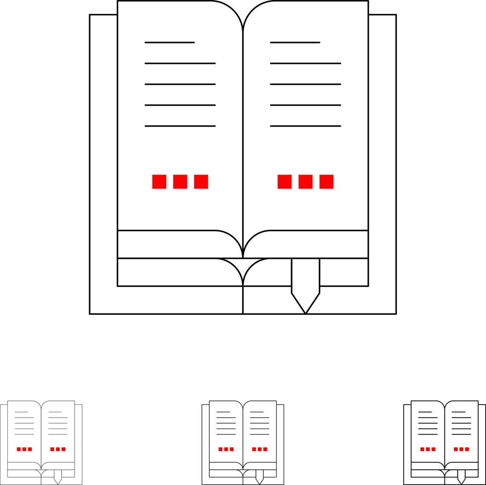 boek onderwijs Open stoutmoedig en dun zwart lijn icoon reeks vector