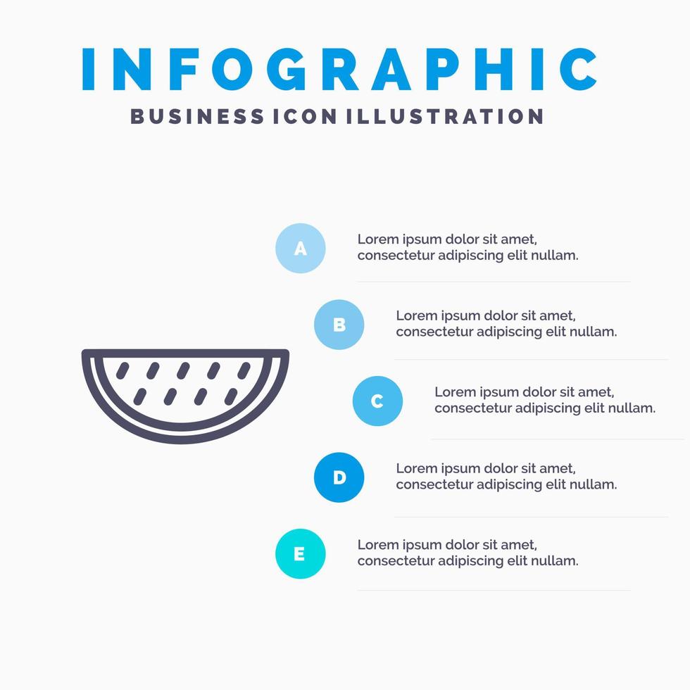 fruit meloen zomer water lijn icoon met 5 stappen presentatie infographics achtergrond vector