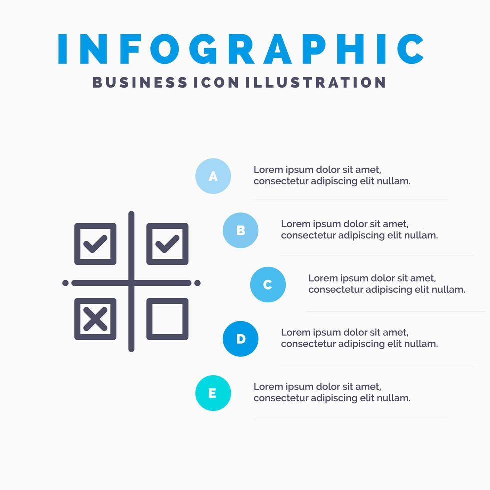 bedrijf beheer prioriteiten Product productie lijn icoon met 5 stappen presentatie infographics achtergrond vector