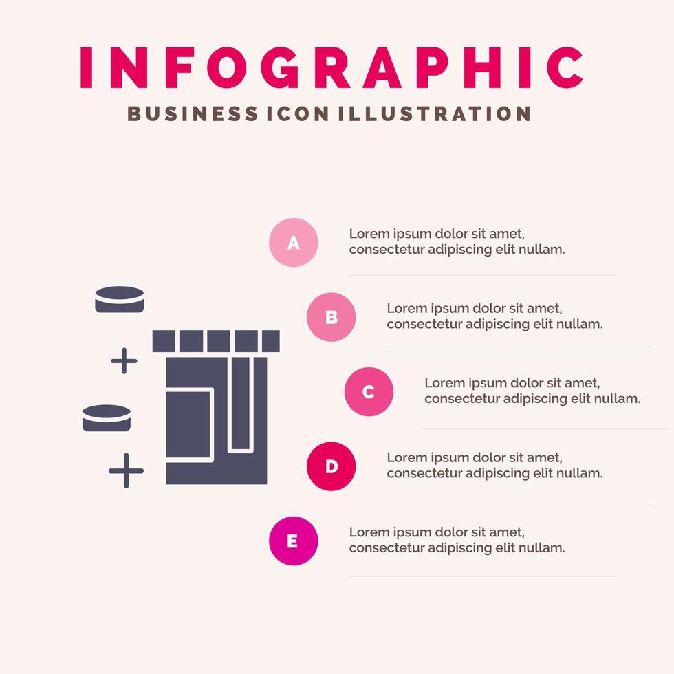 tablet fles gezondheidszorg solide icoon infographics 5 stappen presentatie achtergrond vector