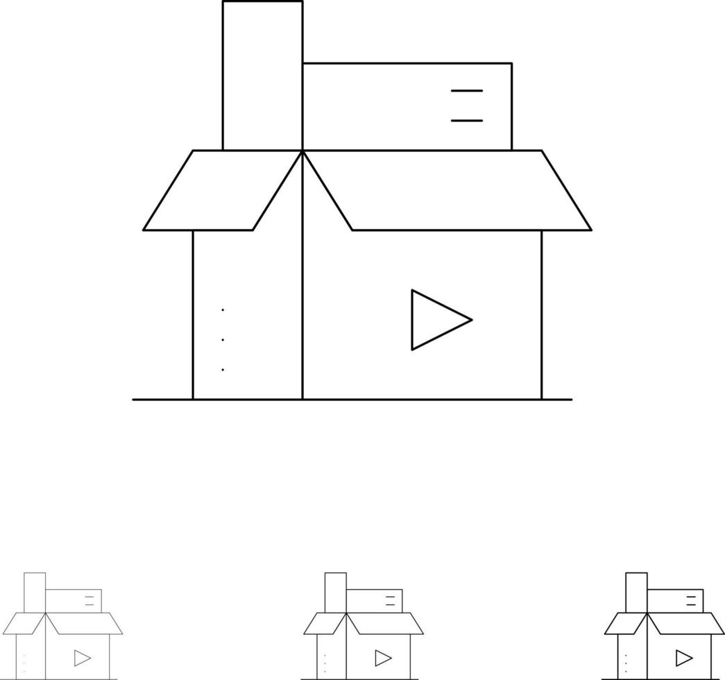 inhoud creatief digitaal media publishing stoutmoedig en dun zwart lijn icoon reeks vector