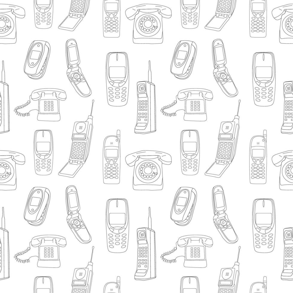 naadloos patroon met reeks van lijnen klassiek en modern telefoons. vector