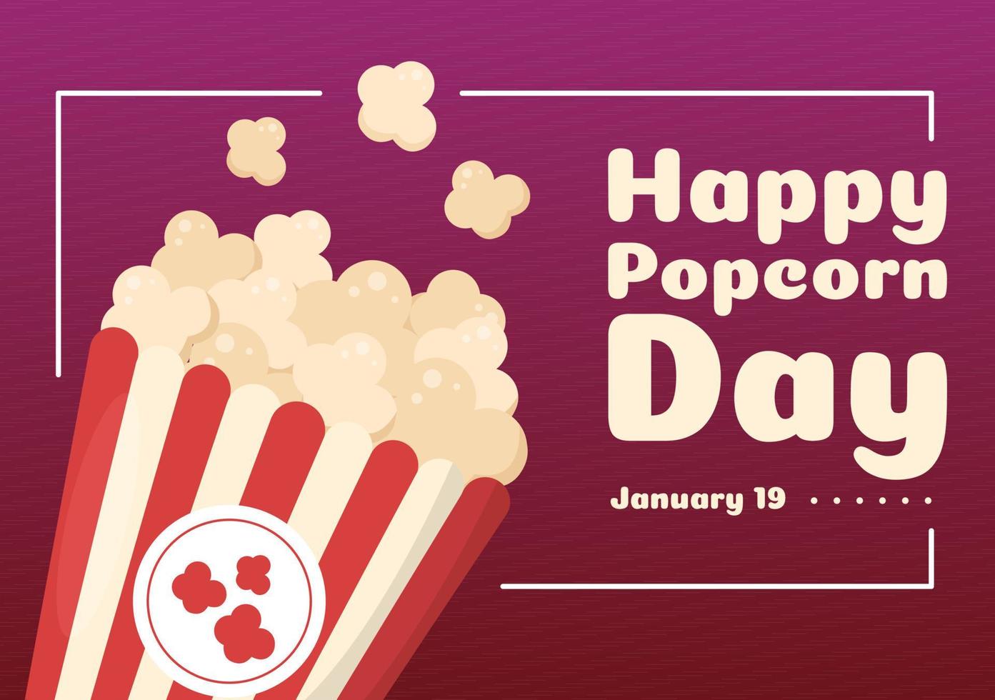 nationaal popcorn dag Aan januari 19e met een groot doos van rood en wit streep in vlak tekenfilm achtergrond hand- getrokken Sjablonen illustratie vector