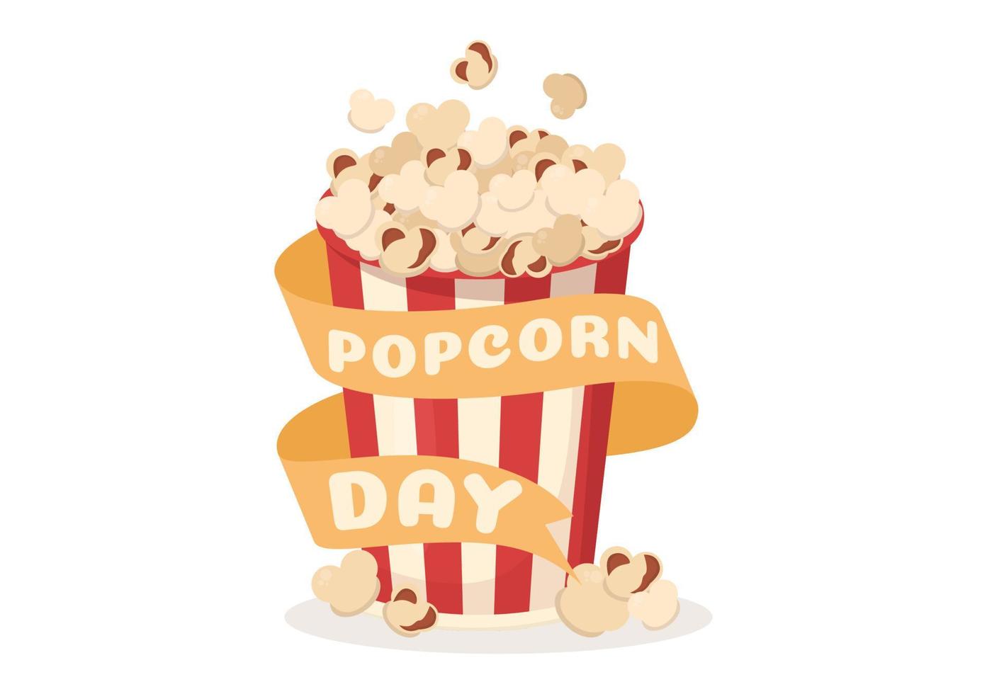 nationaal popcorn dag Aan januari 19e met een groot doos van rood en wit streep in vlak tekenfilm achtergrond hand- getrokken Sjablonen illustratie vector