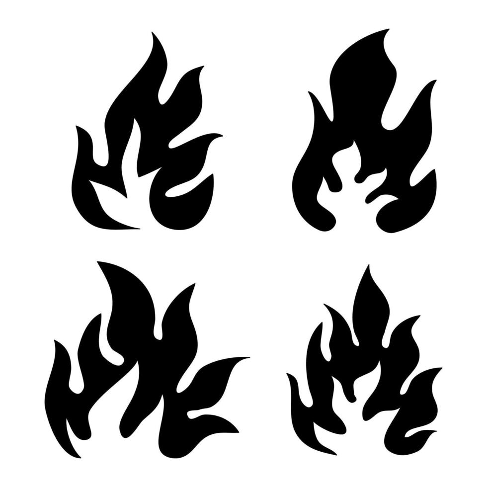tekening reeks van brand vlam icoon symbool. hand- getrokken stijl. geïsoleerd Aan wit achtergrond. vector icoon illustratie