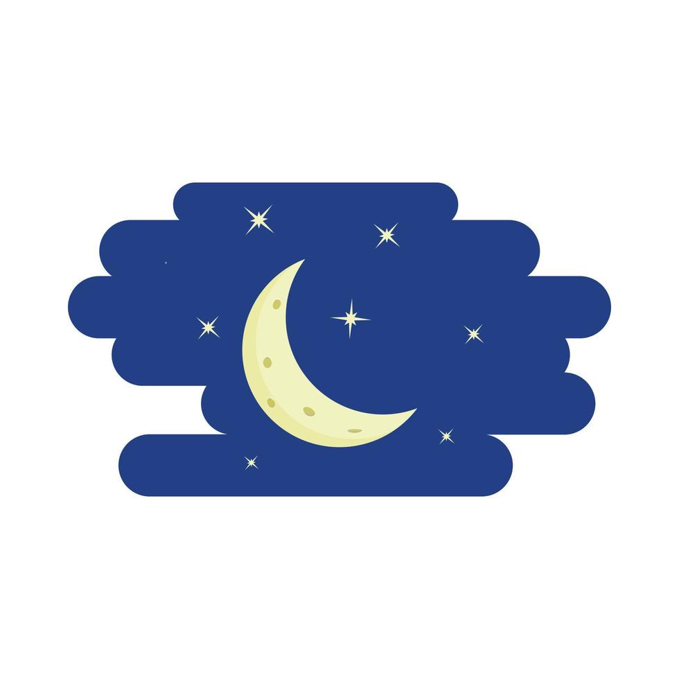 nacht lucht, halve maan en sterren icoon, tekenfilm stijl vector