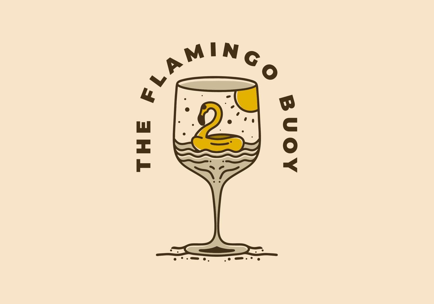 wijnoogst kunst illustratie van flamingo's boei in een glas vector