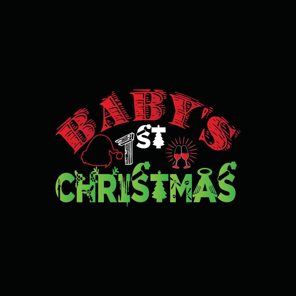 baby's 1e Kerstmis vector t-shirt sjabloon. Kerstmis t-shirt ontwerp. kan worden gebruikt voor afdrukken mokken, sticker ontwerpen, groet kaarten, affiches, Tassen, en t-shirts.