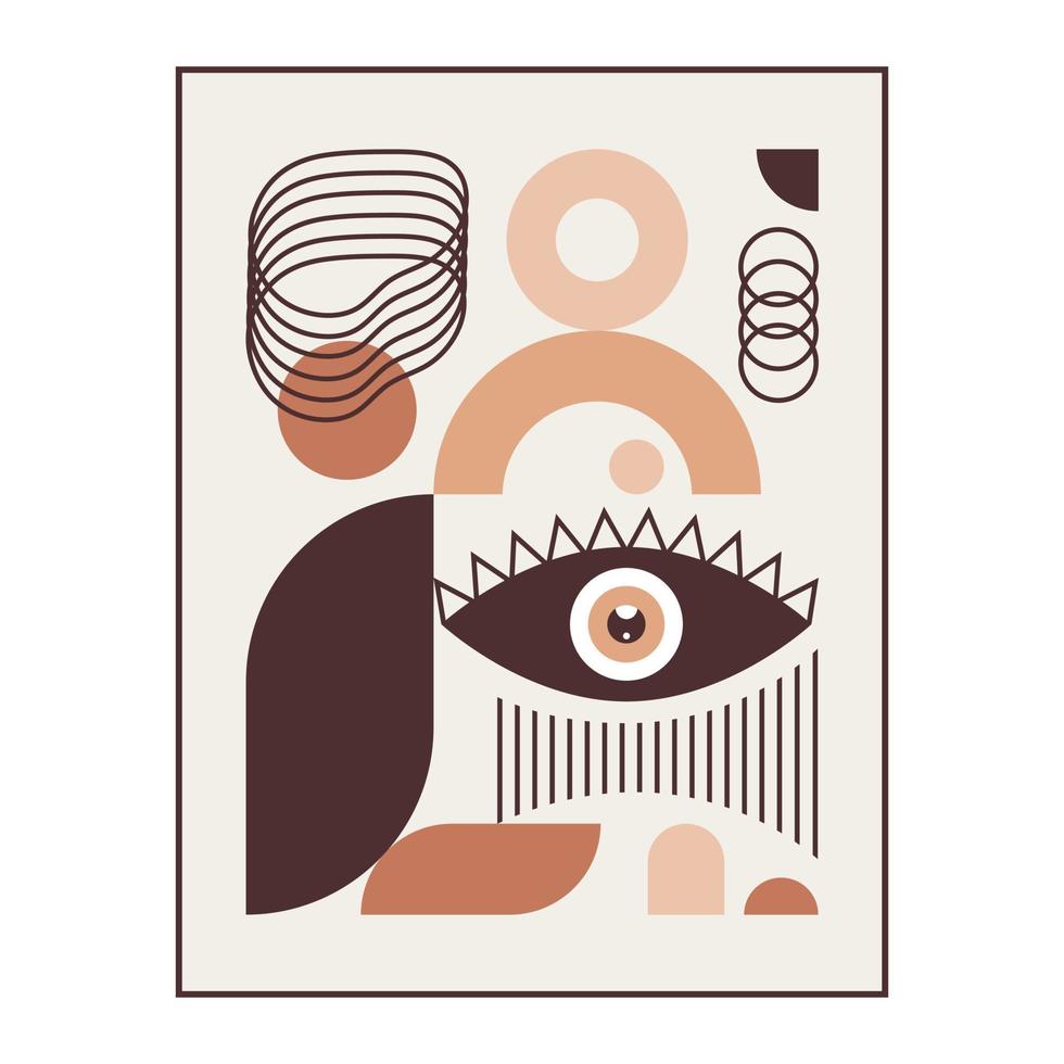 bauhaus meetkundig boho poster. abstract vormen en oog. vector