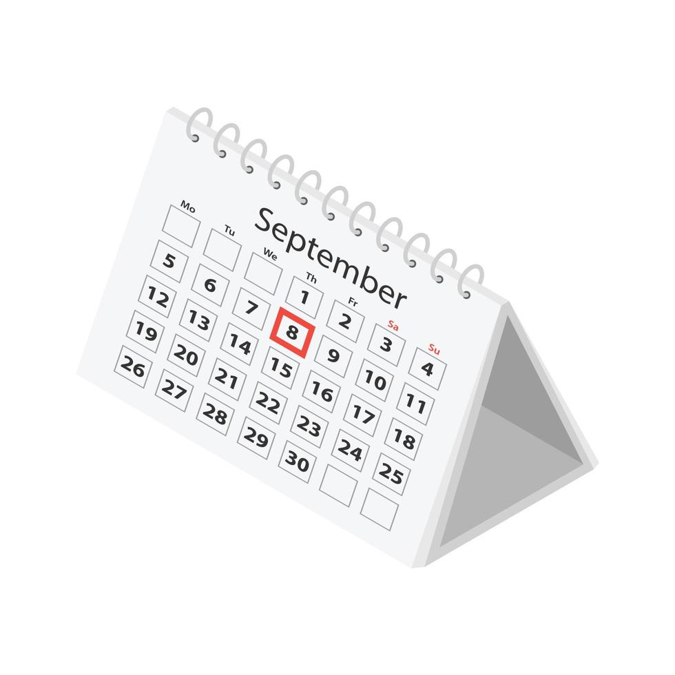 bureaublad bedrijf kalender september icoon, isometrische stijl vector