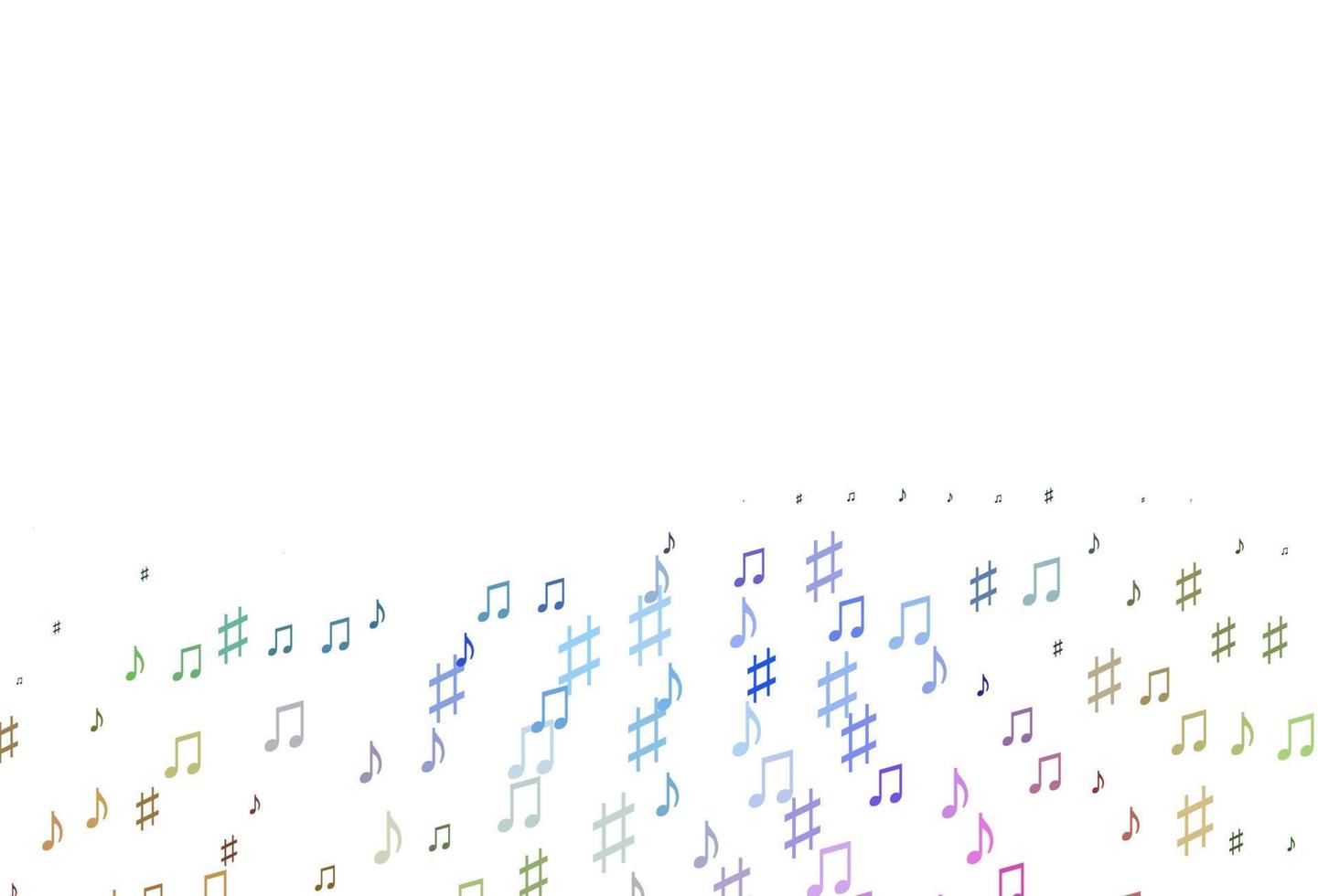 licht veelkleurig, regenboog vector achtergrond met muziek symbolen.
