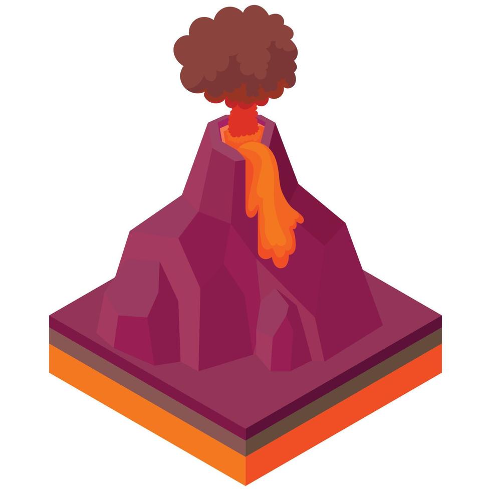 vulkaan uitbarsting icoon, tekenfilm stijl vector