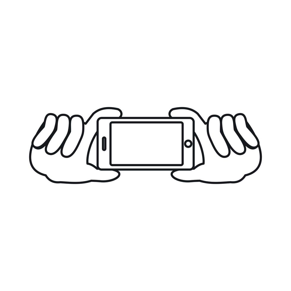 twee handen Holding mobiel telefoon icoon, schets stijl vector