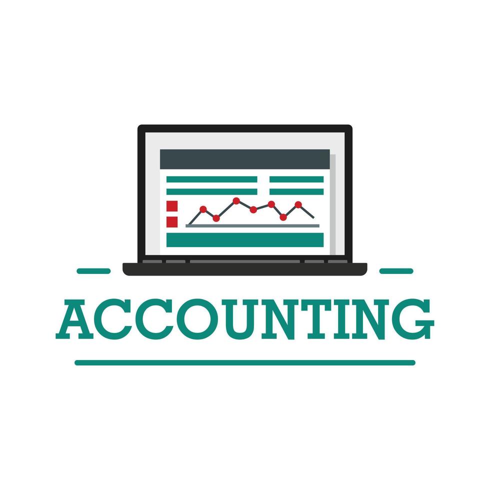 laptop accounting logo, vlak stijl vector