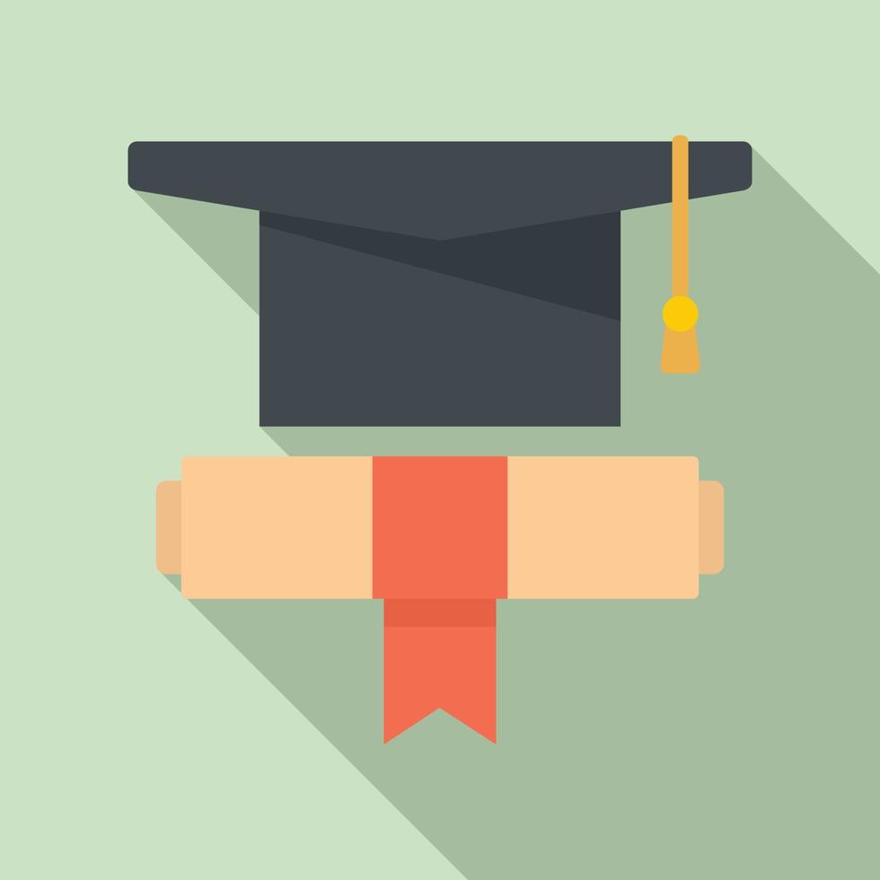 diploma uitreiking hoed diploma icoon, vlak stijl vector