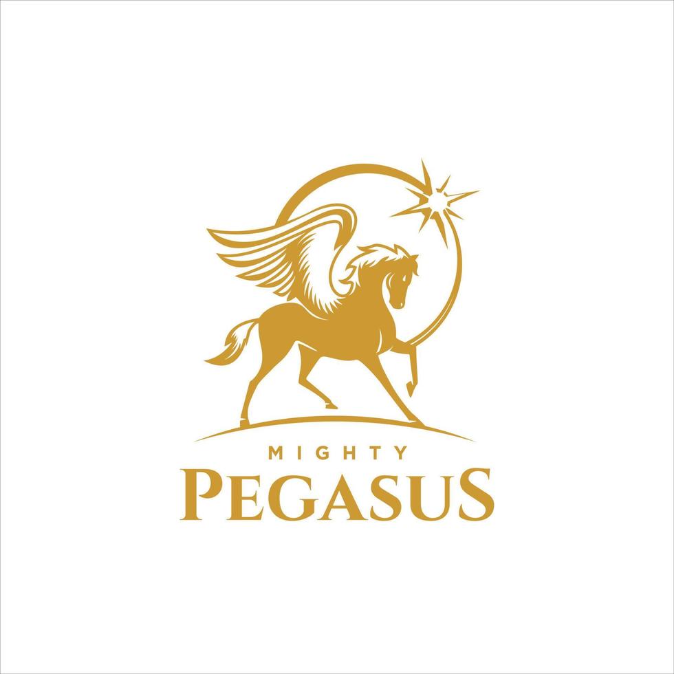 goud kleur gevleugeld paard voor mascotte logo ontwerp vector