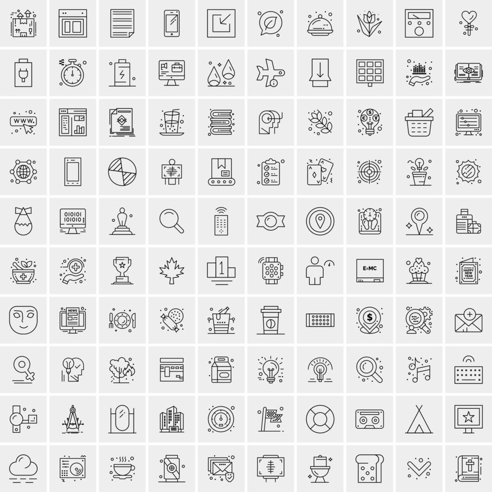 pak van 100 universeel lijn pictogrammen voor mobiel en web vector