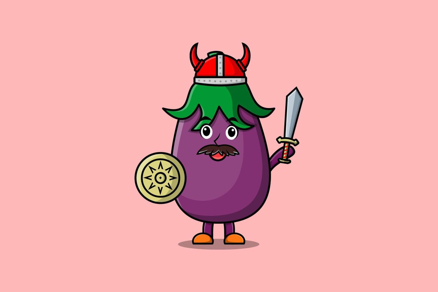 schattig tekenfilm karakter aubergine viking piraat vector