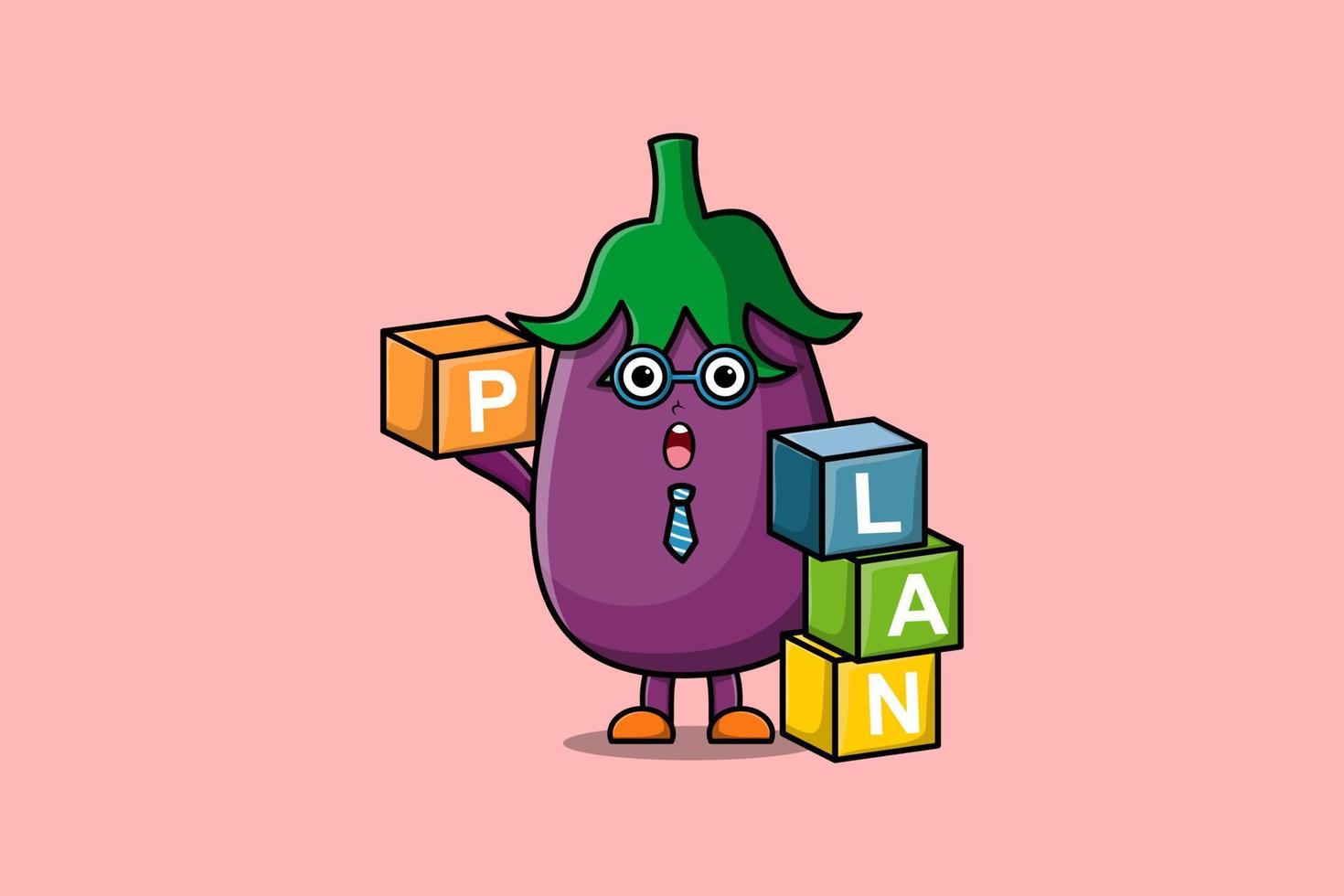 schattig tekenfilm aubergine zakenman stack plan doos vector