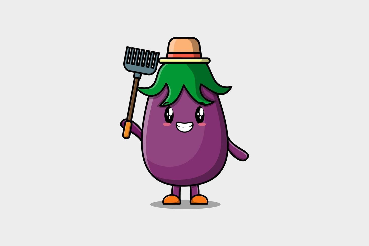 schattig tekenfilm agrarisch arbeider aubergine vector