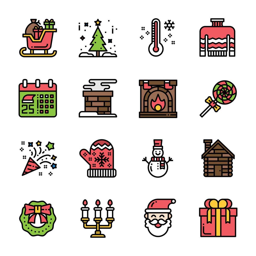 Kerstmis pictogrammen set. vector illustratie, sneeuwman, vakantie, de kerstman, winter