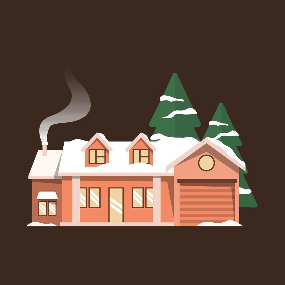 huis huis sneeuw winter seizoen pijnboom boom natuur illustratie vector