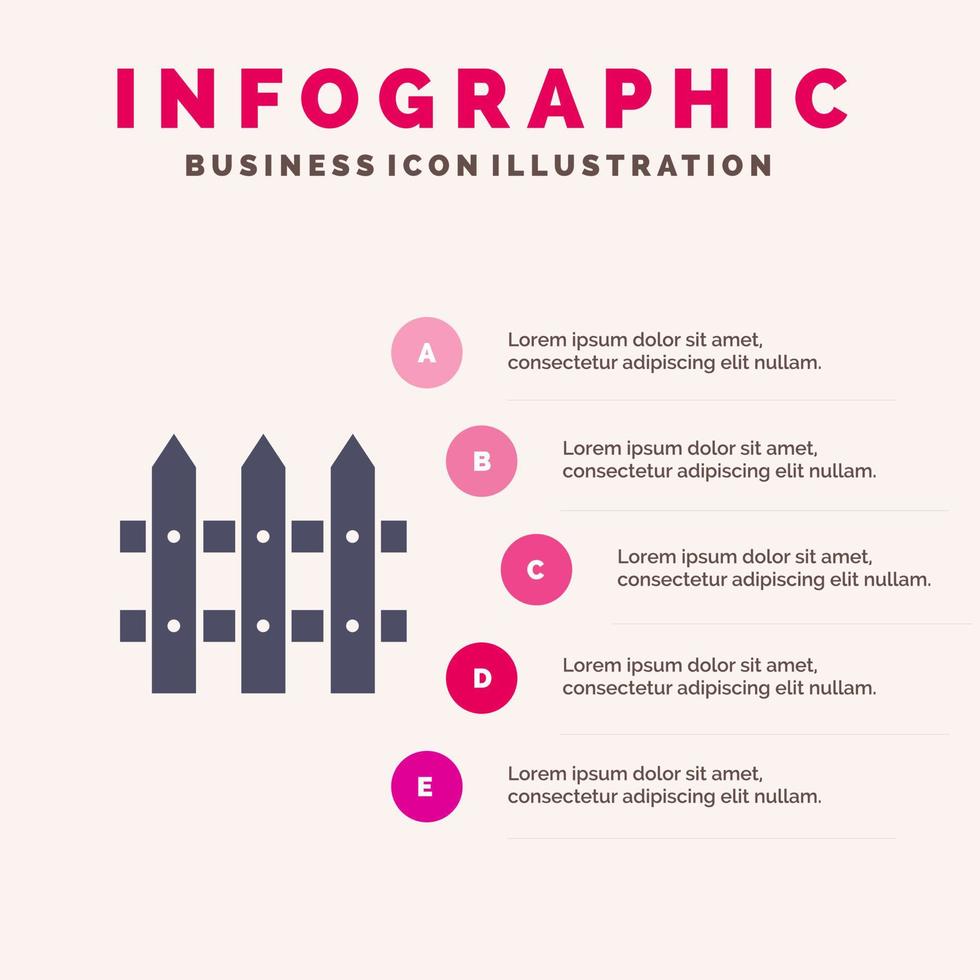 bouw hek tuin solide icoon infographics 5 stappen presentatie achtergrond vector