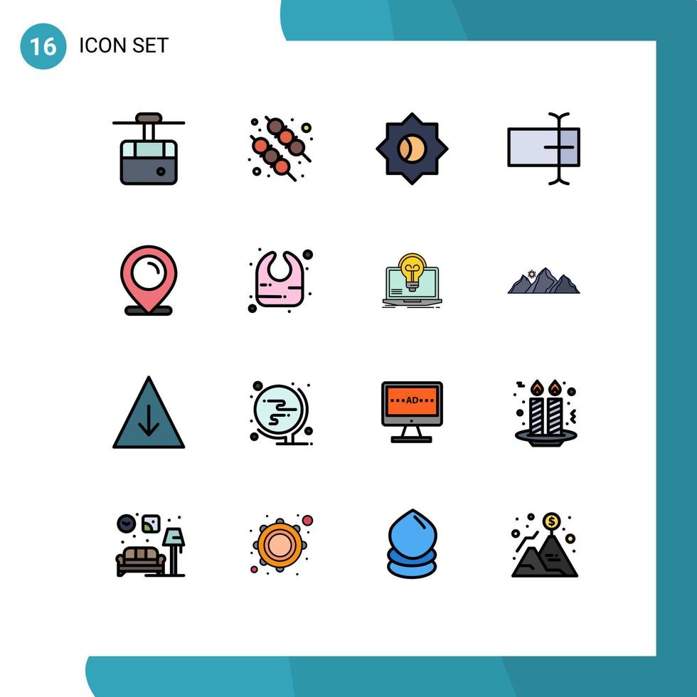 universeel icoon symbolen groep van 16 modern vlak kleur gevulde lijnen van baby ecommerce instelling kaart invoer bewerkbare creatief vector ontwerp elementen