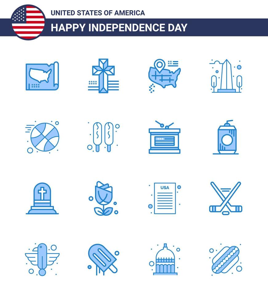 gelukkig onafhankelijkheid dag Verenigde Staten van Amerika pak van 16 creatief blues van sport- basketbal kaart Washington zicht bewerkbare Verenigde Staten van Amerika dag vector ontwerp elementen