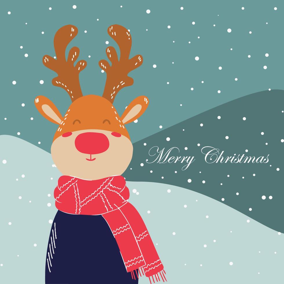Kerstmis kaart met schattig hert. schattig karakter. poster of uitnodiging. tekening illustratie. vector