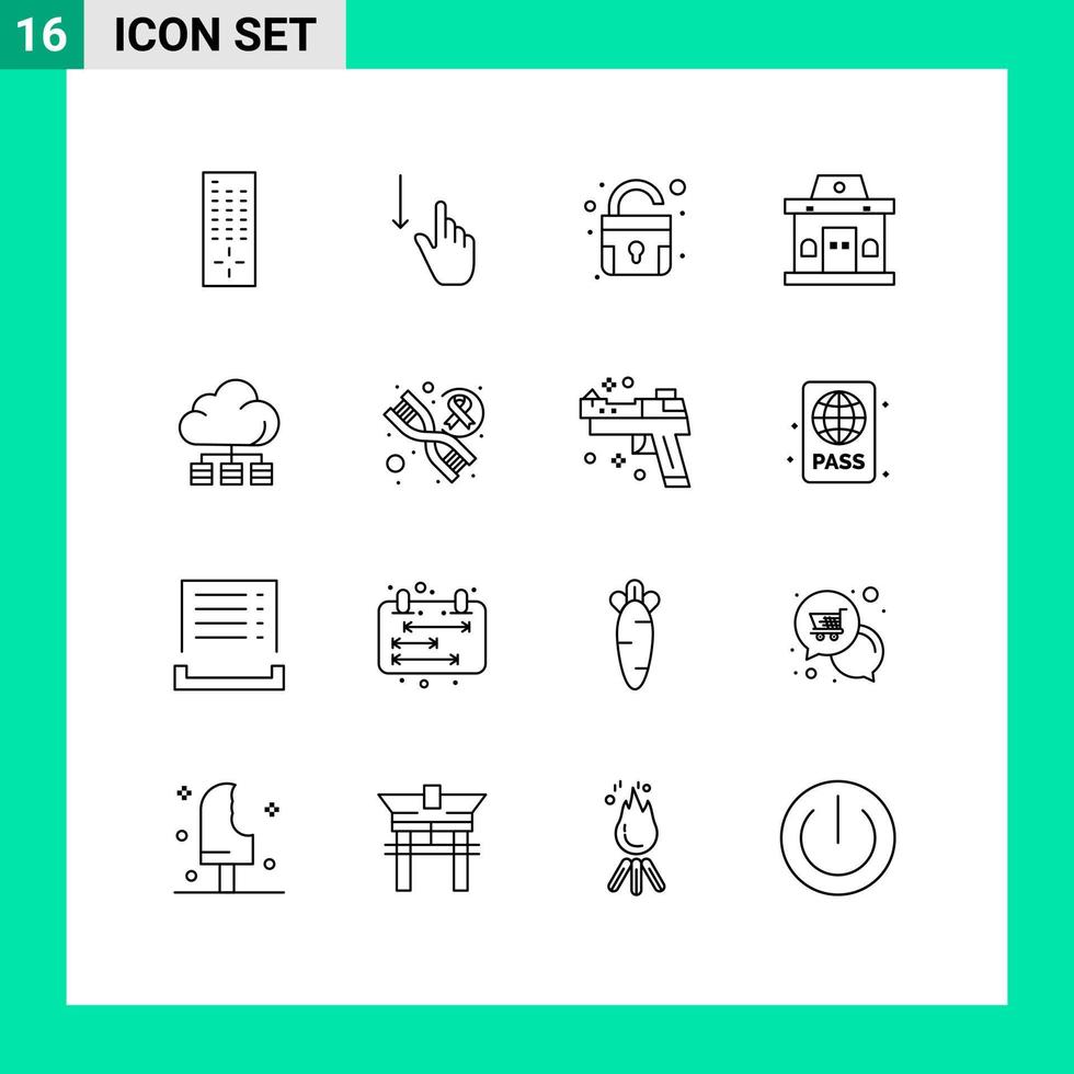 reeks van 16 modern ui pictogrammen symbolen tekens voor opslagruimte wolk slot stedelijk kantoor bewerkbare vector ontwerp elementen