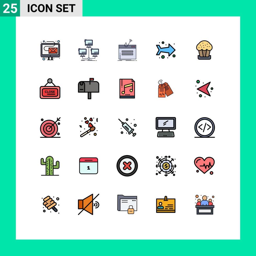 reeks van 25 modern ui pictogrammen symbolen tekens voor taart links computer pijl wachtwoord bewerkbare vector ontwerp elementen