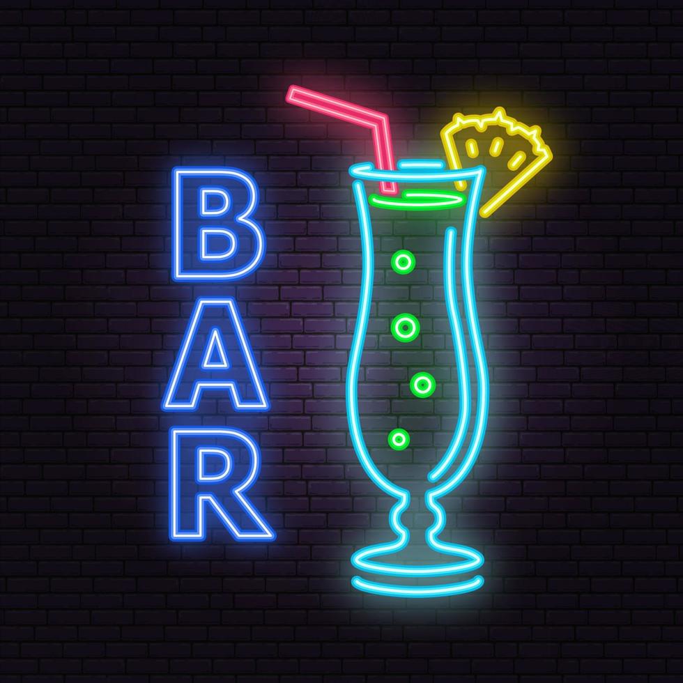 bar en cocktail neon embleem. vector illustratie.