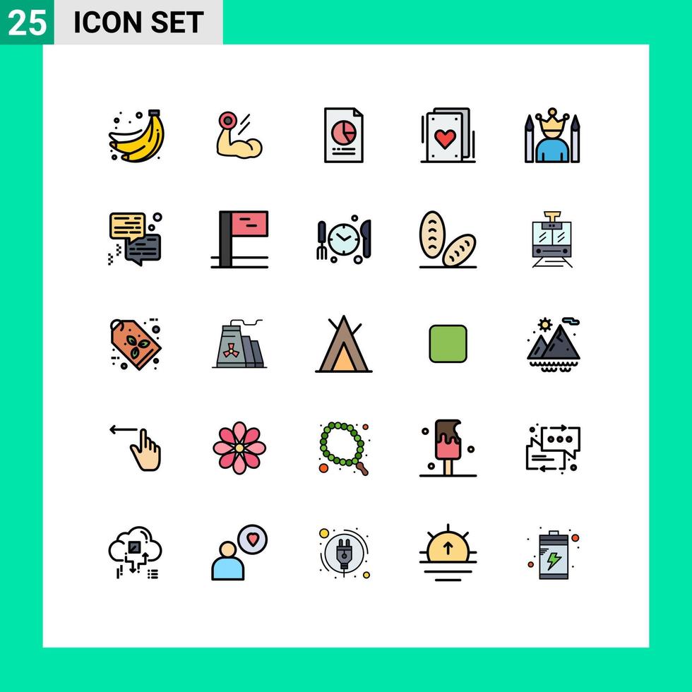 25 universeel gevulde lijn vlak kleuren reeks voor web en mobiel toepassingen beroemdheid circus training kaarten het dossier bewerkbare vector ontwerp elementen