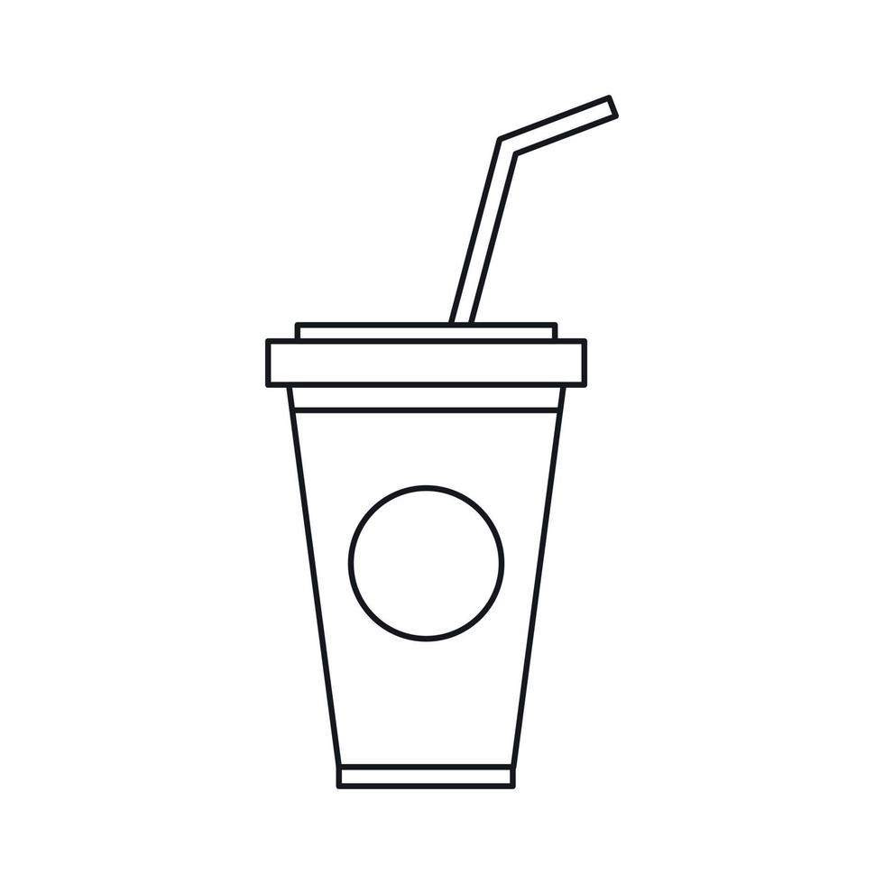 een zacht drinken in papier kop met deksel en rietje icoon vector
