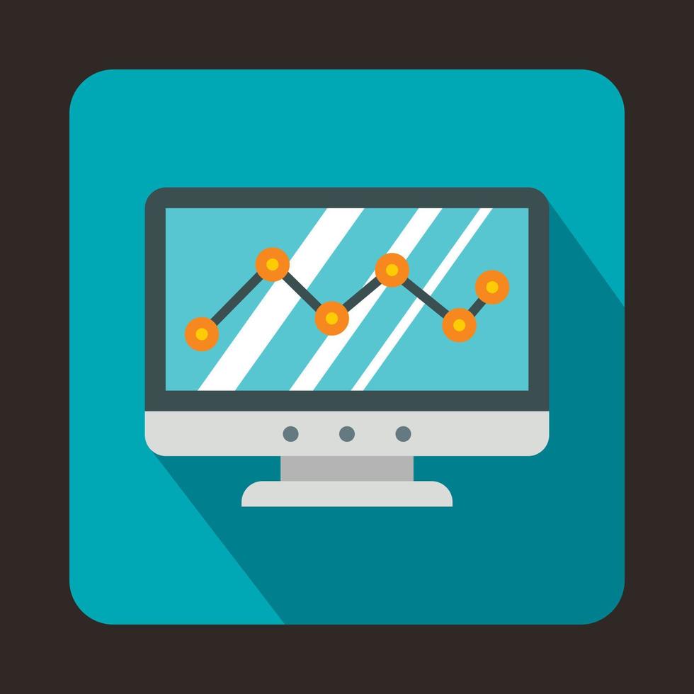 diagram Aan de computer toezicht houden op icoon, vlak stijl vector