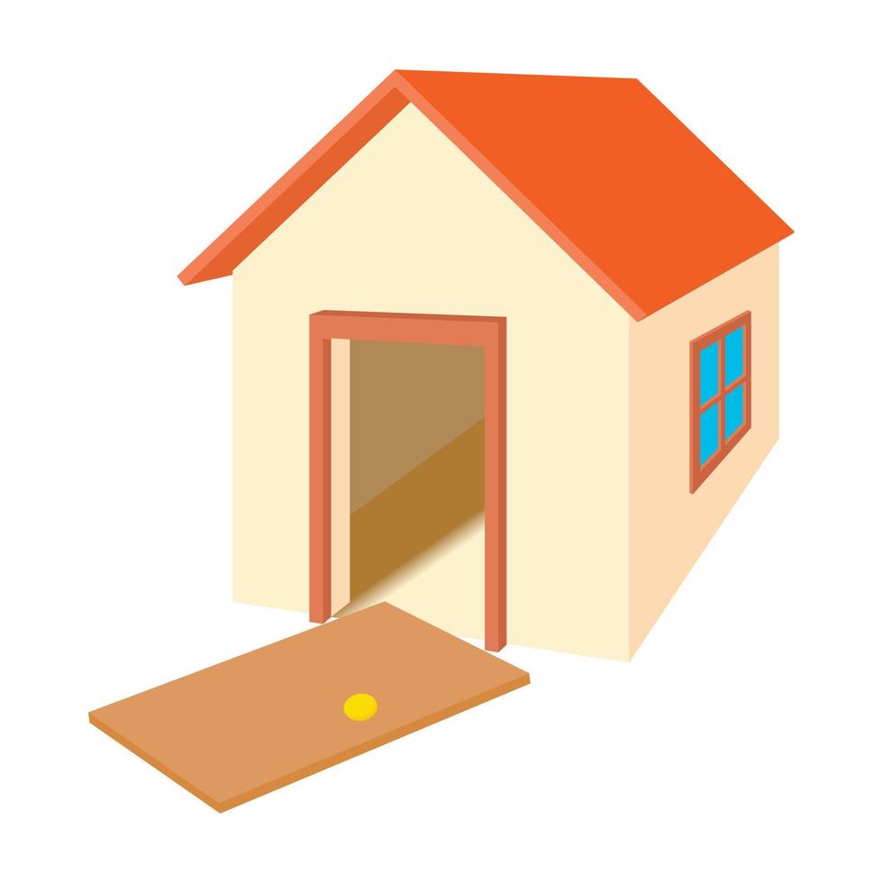 gebroken deur huis icoon, tekenfilm stijl vector