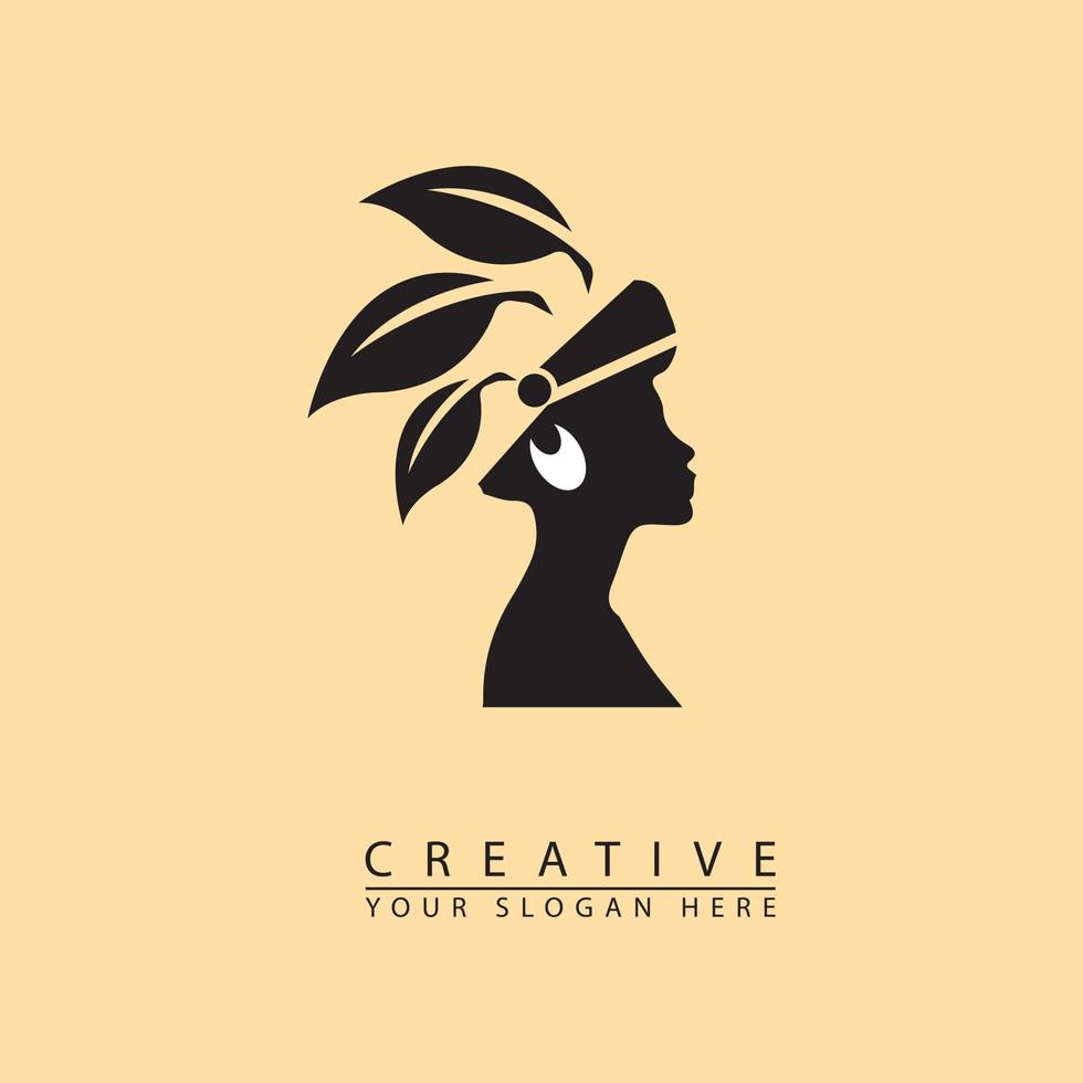 vrouw silhouet combinatie en blad icoon logo vector