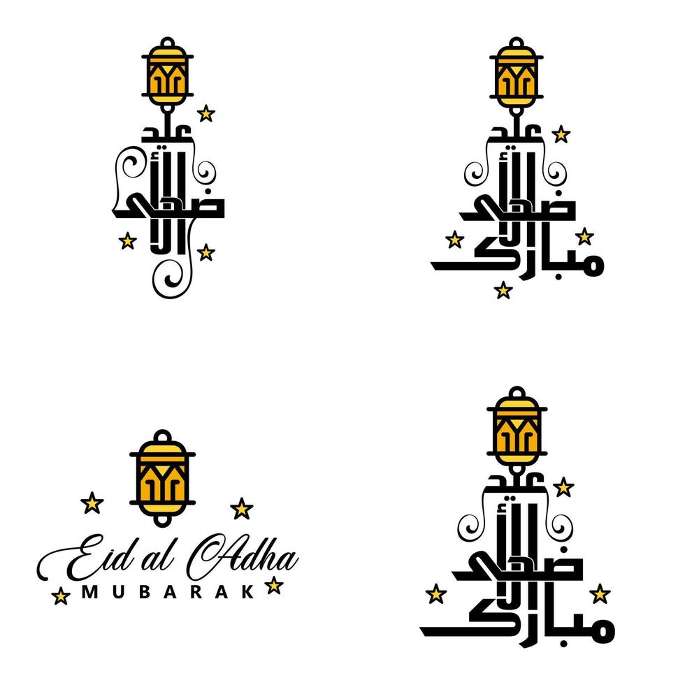 pak van 4 vector van Arabisch schoonschrift tekst met maan en sterren van eid mubarak voor de viering van moslim gemeenschap festival