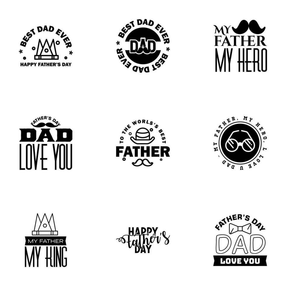 liefde u papa kaart ontwerp voor gelukkig vaders dag typografie verzameling 9 zwart ontwerp bewerkbare vector ontwerp elementen