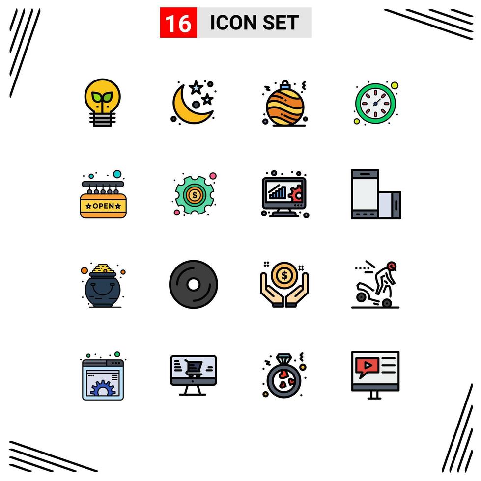 16 vlak kleur gevulde lijn concept voor websites mobiel en apps teken bord Open bal bord tijd bewerkbare creatief vector ontwerp elementen