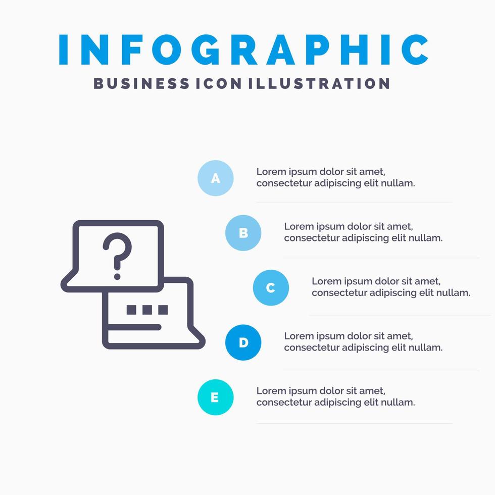 baan vind laptop babbelen lijn icoon met 5 stappen presentatie infographics achtergrond vector