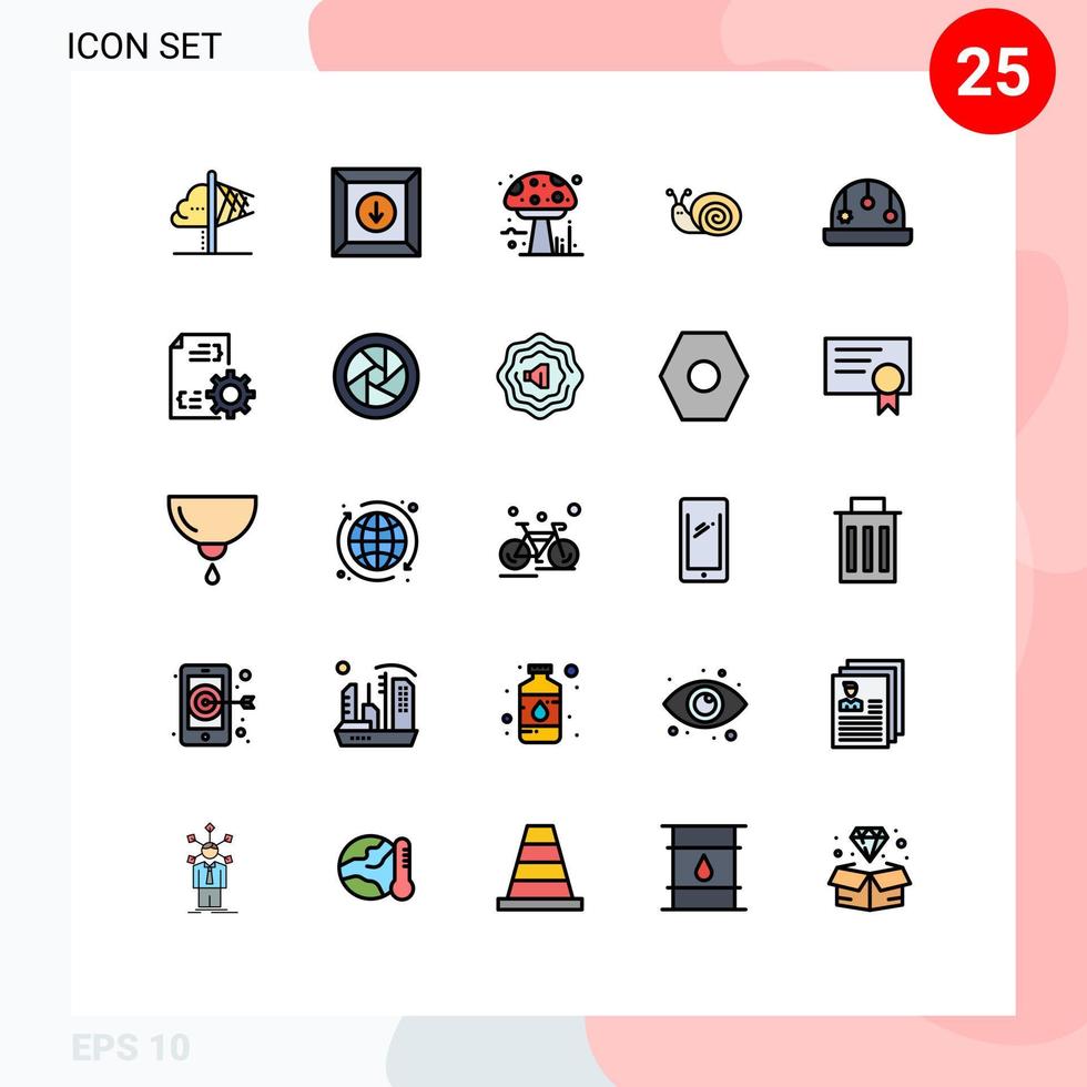 25 gevulde lijn vlak kleur concept voor websites mobiel en apps kinderbox voorjaar amanita slak kever bewerkbare vector ontwerp elementen