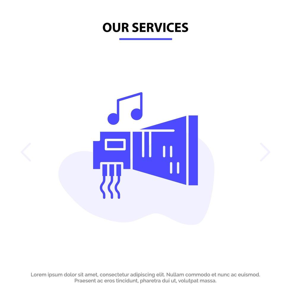 onze Diensten audio blaster apparaat hardware muziek- solide glyph icoon web kaart sjabloon vector