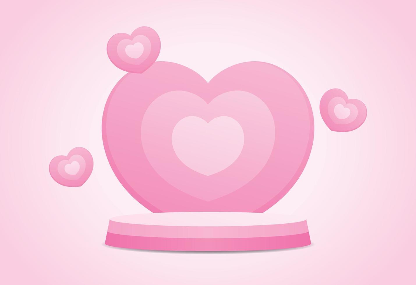 schattig lief pastel roze hart backdrop met podium Scherm 3d illustratie vector voor zetten voorwerp