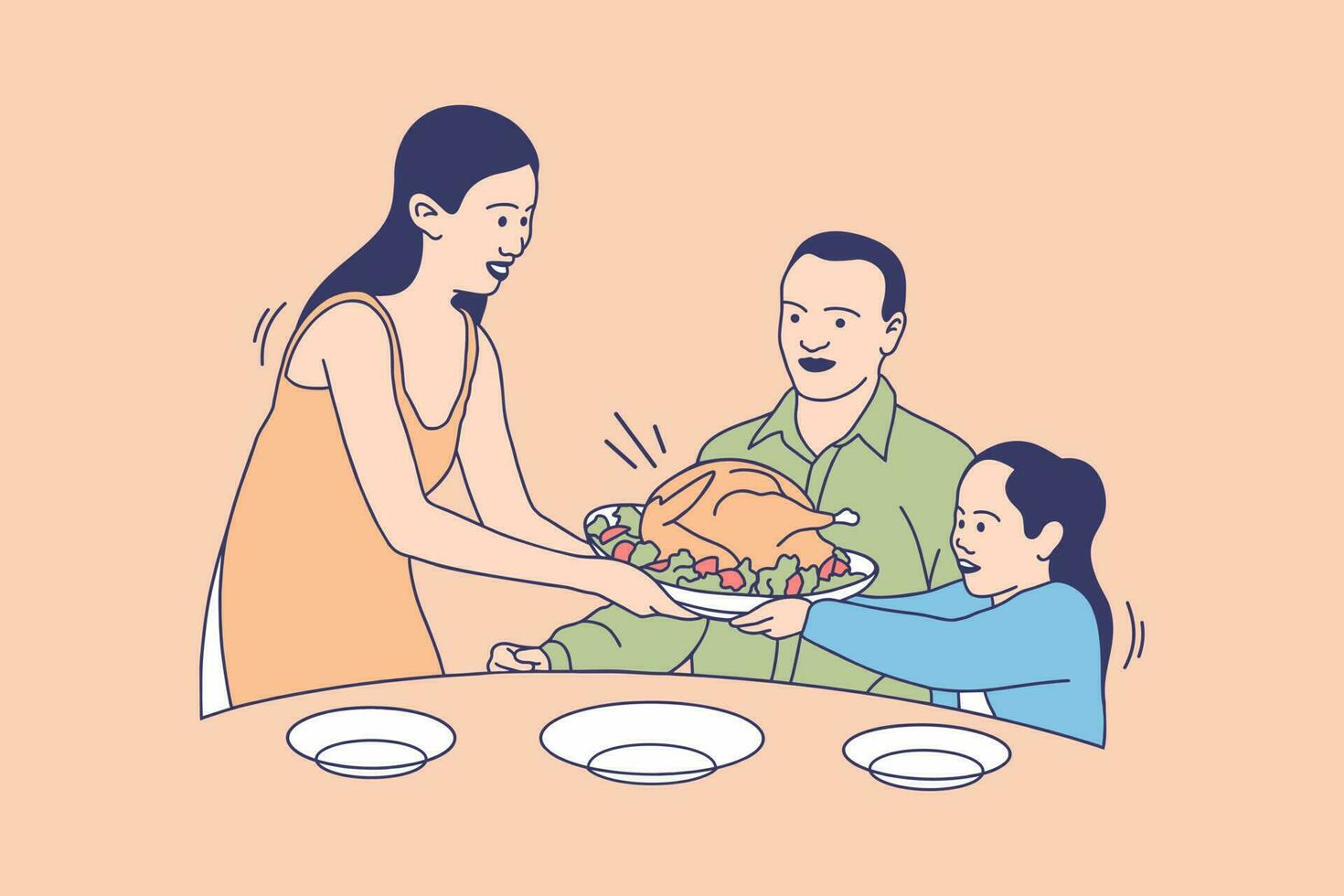 illustraties van gelukkig familie eten kalkoen voor dankzegging dag ontwerp concept vector