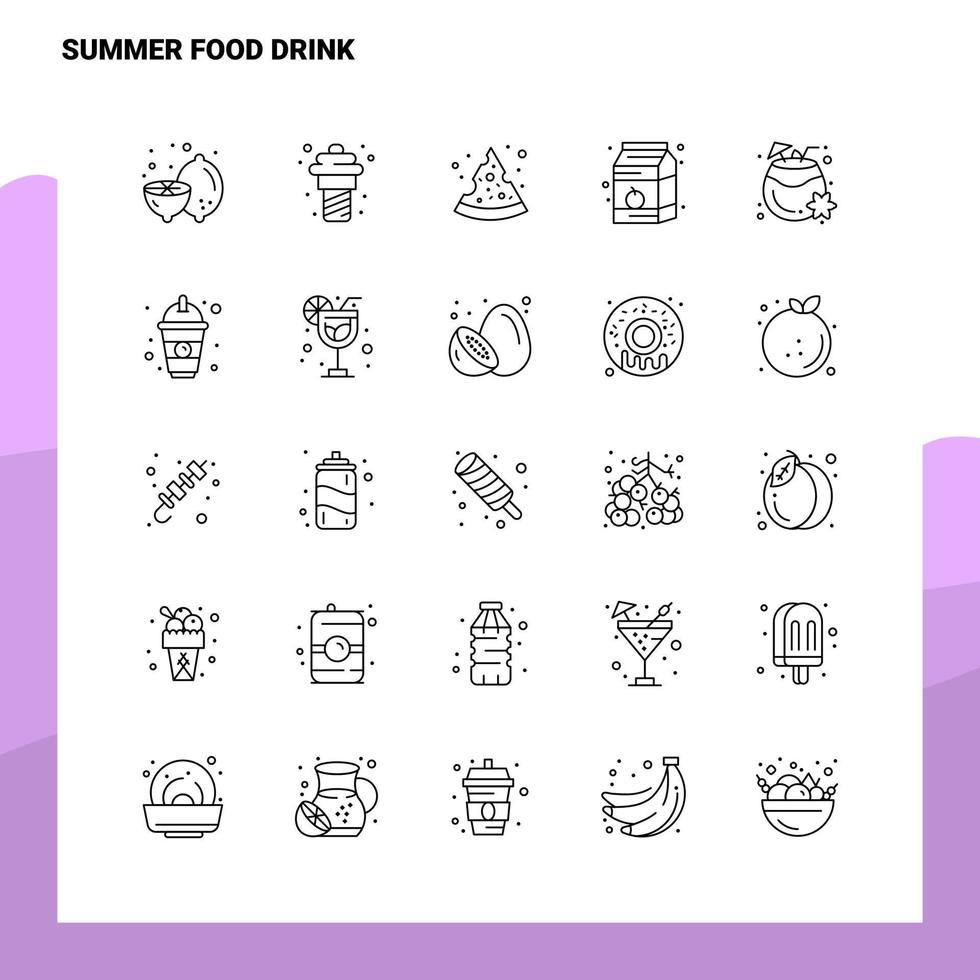 reeks van zomer voedsel drinken lijn icoon reeks 25 pictogrammen vector minimalisme stijl ontwerp zwart pictogrammen reeks lineair pictogram pak