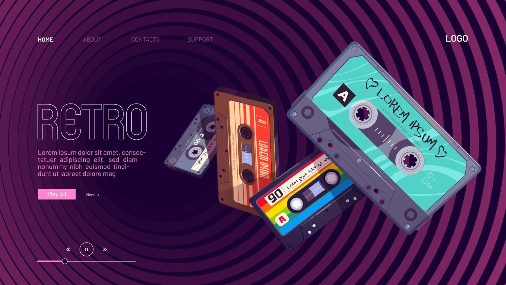 retro mixtapes tekenfilm poster met audio mengen banden vector